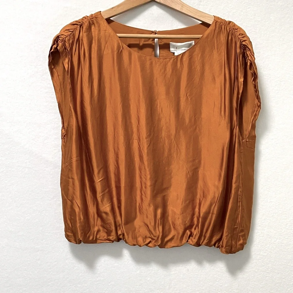 Anthropologie copper silk Ruched Blouse - Picture 2 of 9
